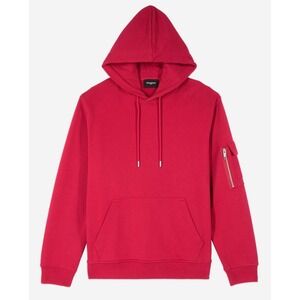 The‎ Kooples Men's Red Hoodie with Arm Zip Pocket Pullover Sweatshirt Size Large